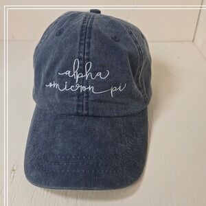 Adams Alpha Omicron Pi Sorority Baseball Cap Navy Blue Cotton Leather Strap Hat
